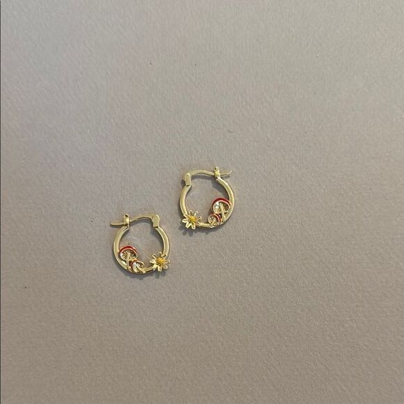 Red mushroom Hoop Earrings M435 - Picture 2 of 2